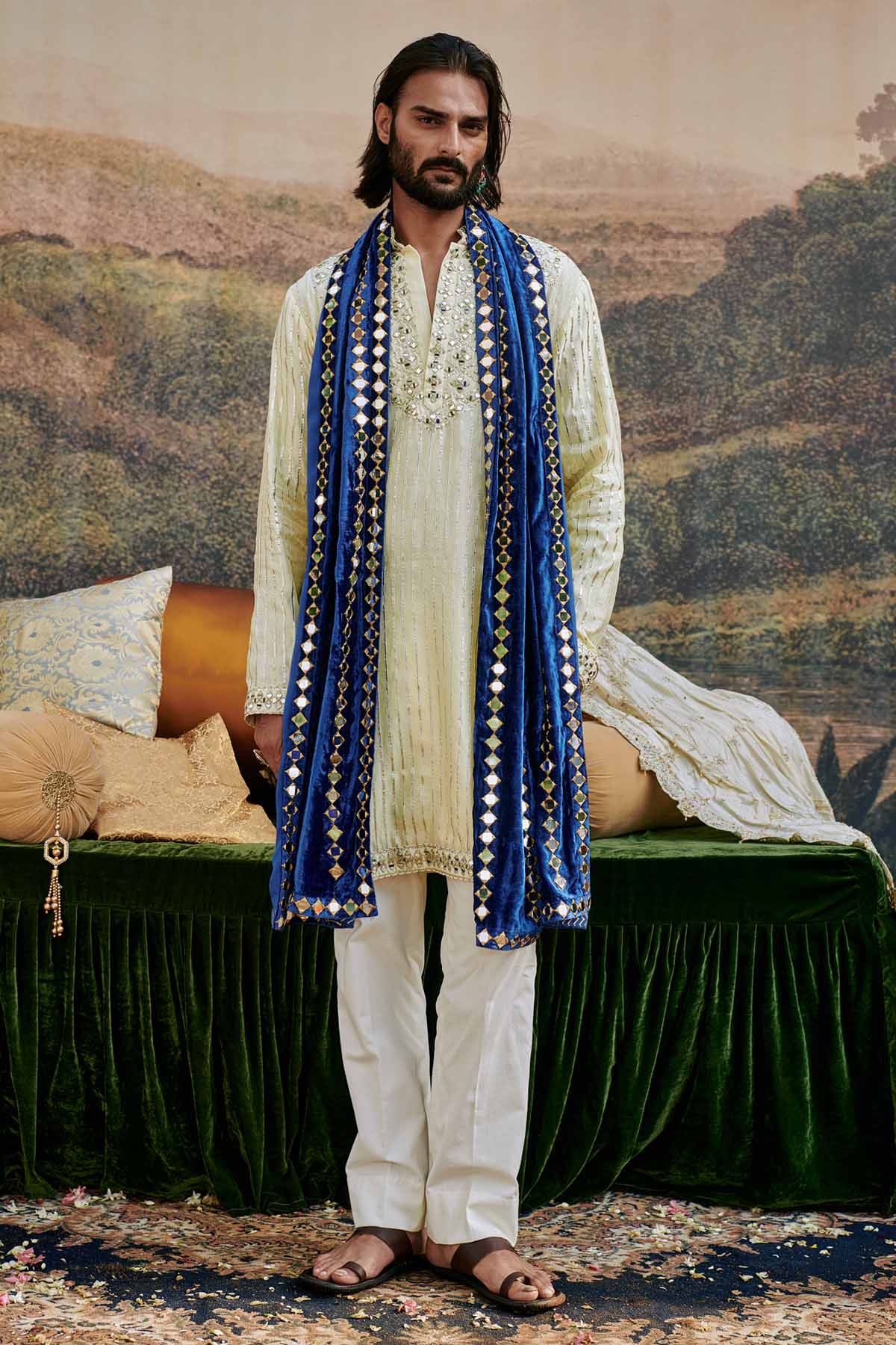 Buy ITRH, Designer Embroidered Yoke White Kurta Set Online